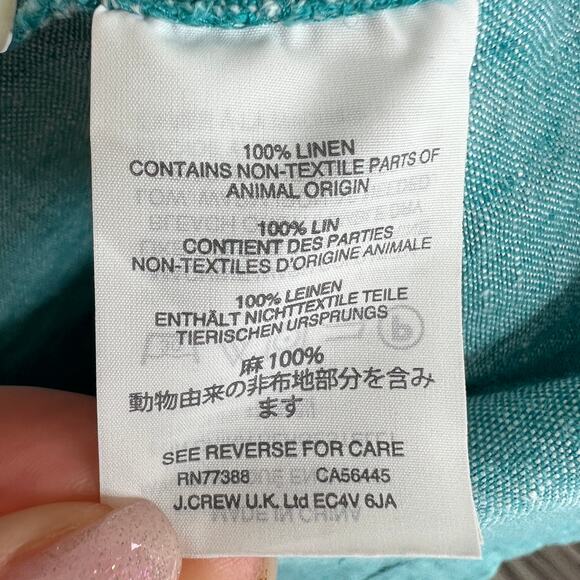 J Crew Baird McNutt Irish Linen Turquoise Blue Long Sleeves Popover Top Size 0 - Picture 9 of 12
